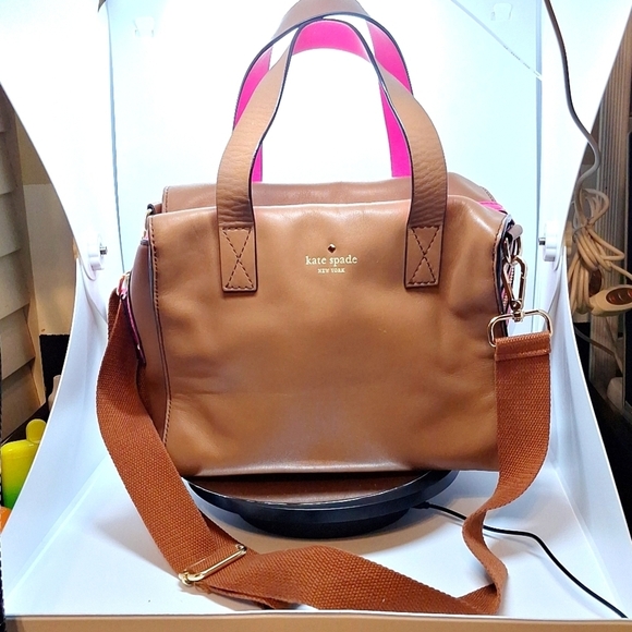 KATE SPADE Brightspot Avenue Little Kennedy 2 Way Bag Pink and Tan crossbody bag - Picture 1 of 14